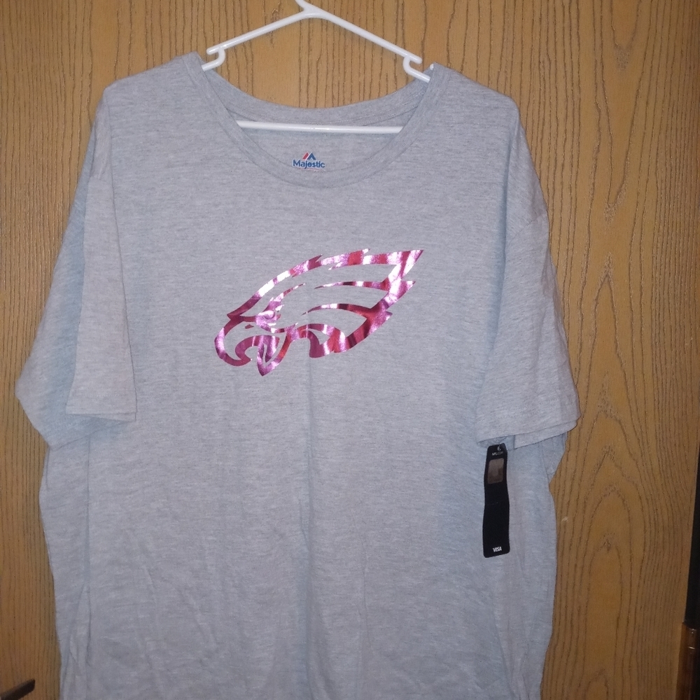 𝅺MAJESTIC nfl eagles Womens Pink grey shirt 1x. A-13